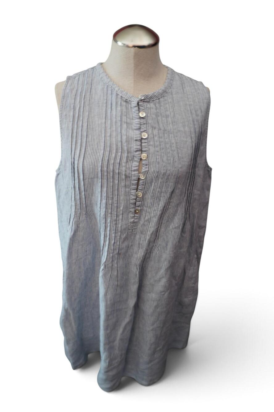 Faherty Dress Womens Large Blue Striped Linen Sleeveless Button Front Pockets